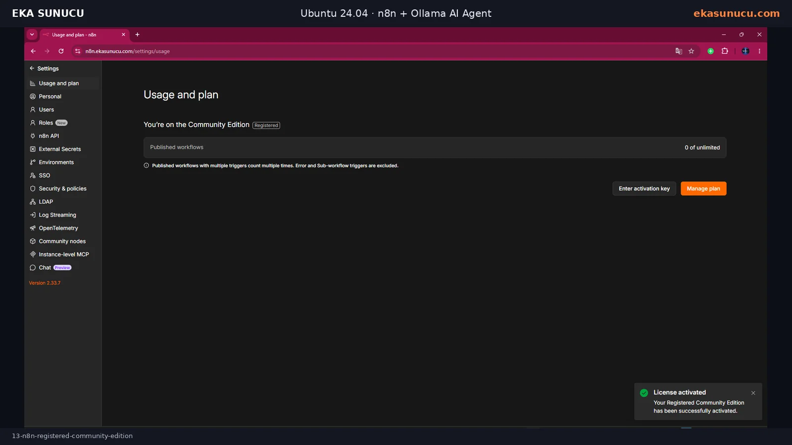 Registered Community Edition status after license activation.