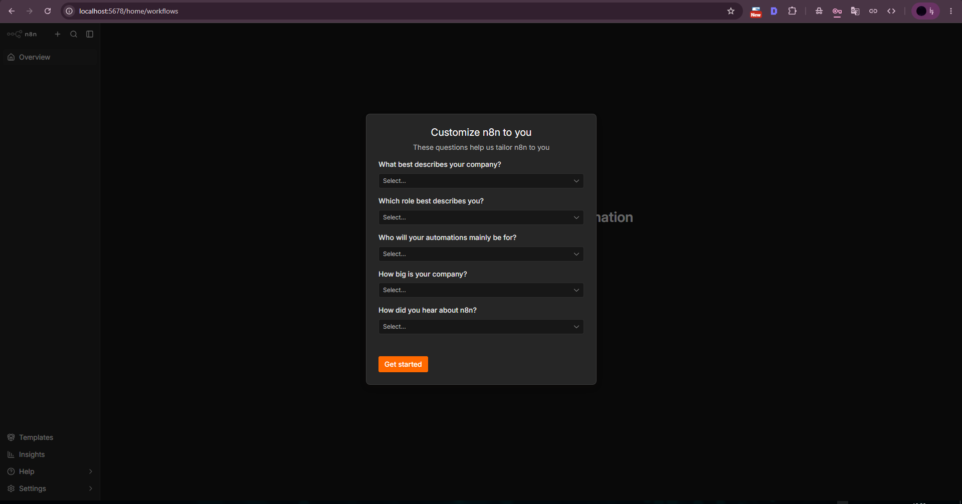n8n first-run customization questions. n8n first-run customization questions.
