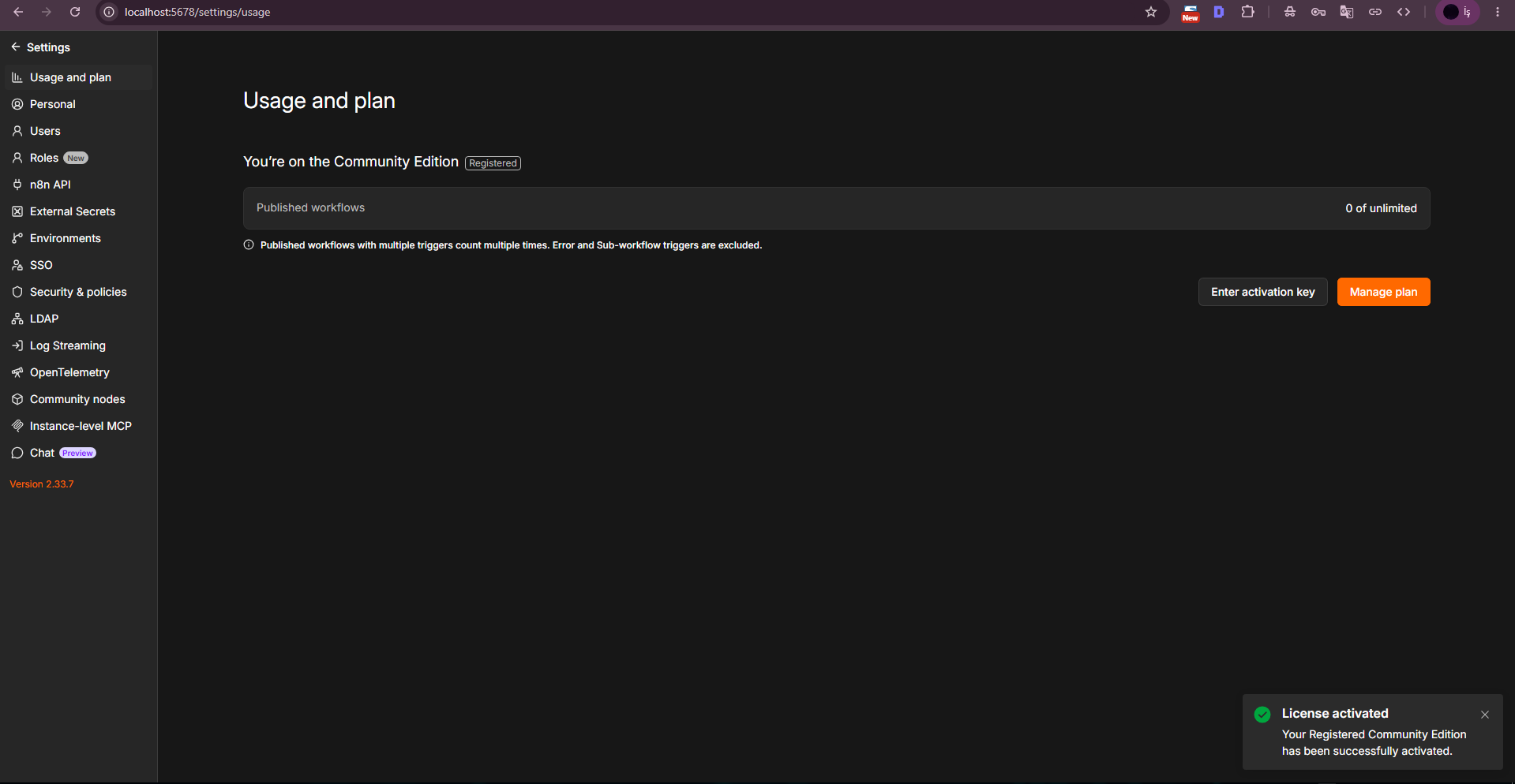 Registered Community Edition successfully activated. Registered Community Edition successfully activated.