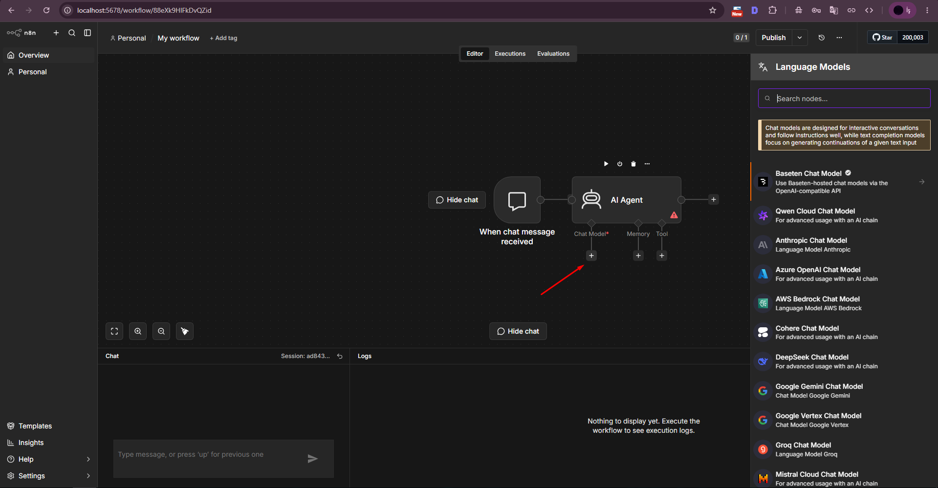 Open the Language Models menu for the AI Agent. Open the Language Models menu for the AI Agent.