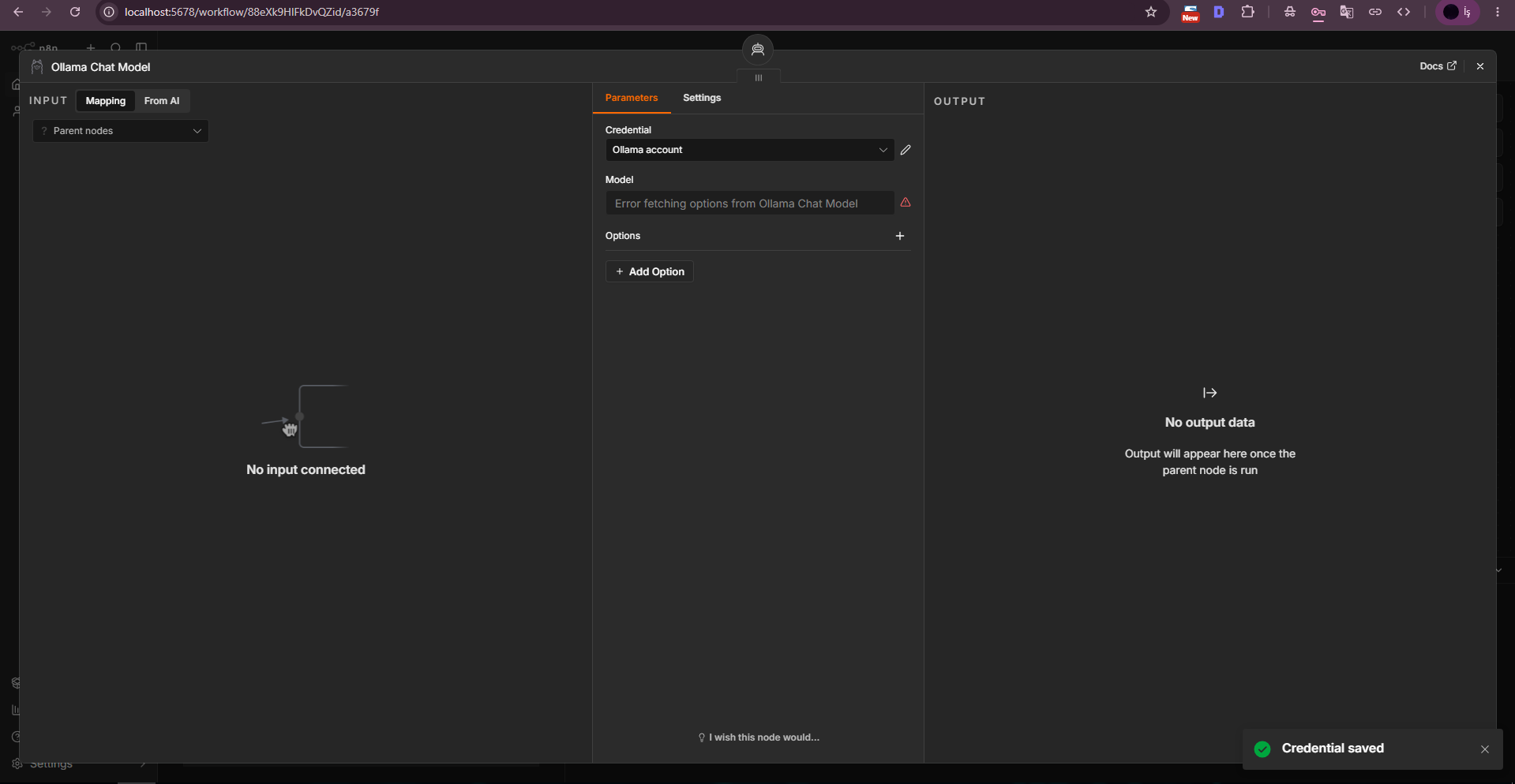Error while fetching model options from Ollama Chat Model. Error while fetching model options from Ollama Chat Model.