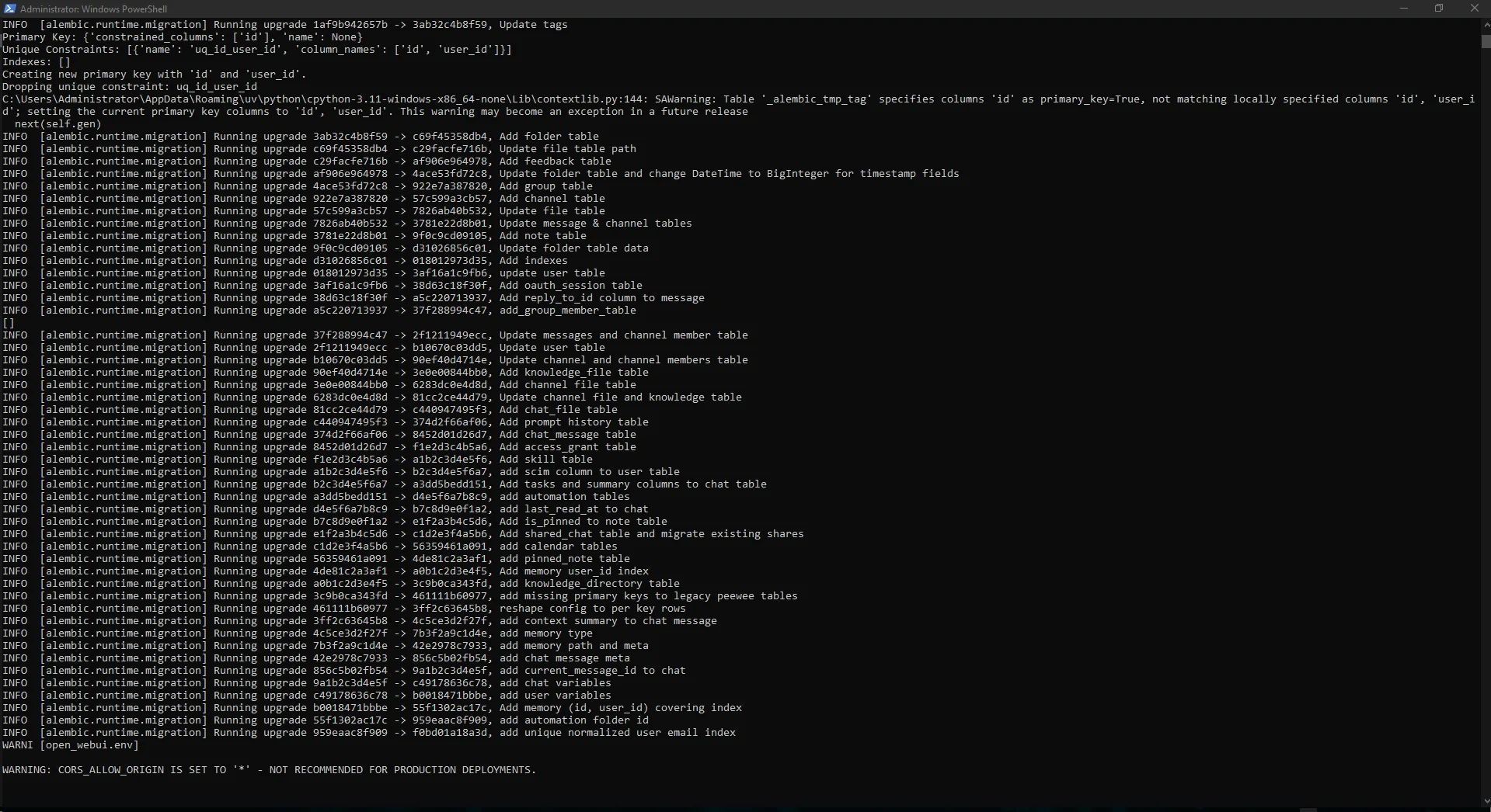 Open WebUI prepares Python packages and components on first run. Open WebUI prepares Python packages and components on first run.