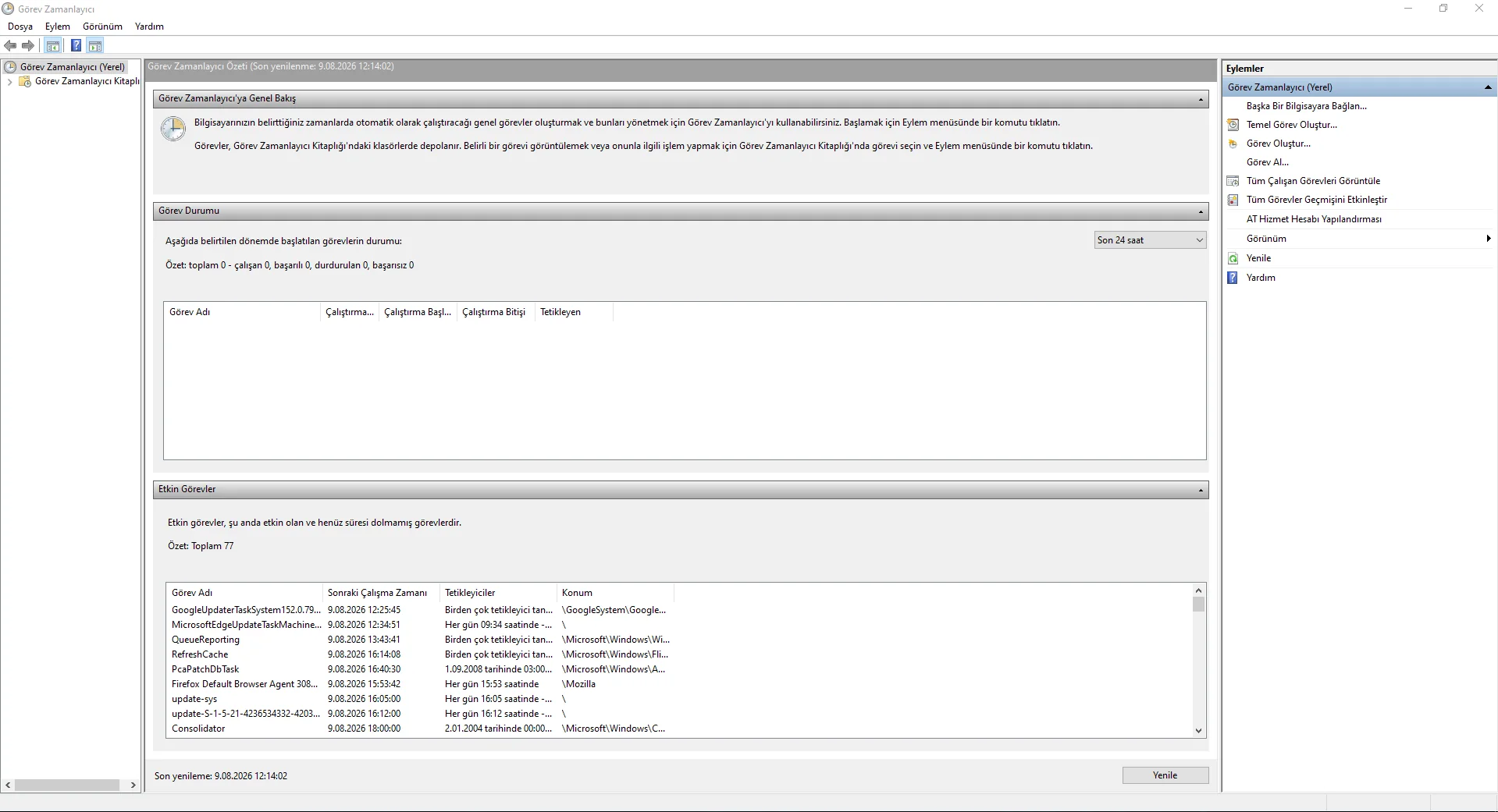 Windows Server Task Scheduler main screen. Windows Server Task Scheduler main screen.