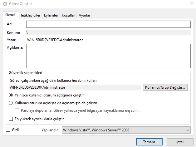 Initial General tab of the Create Task dialog. Initial General tab of the Create Task dialog.