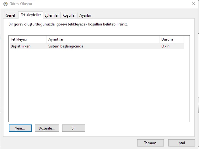 Gespeicherter und aktivierter Trigger Beim Start / Systemstart. Gespeicherter und aktivierter Trigger Beim Start / Systemstart.