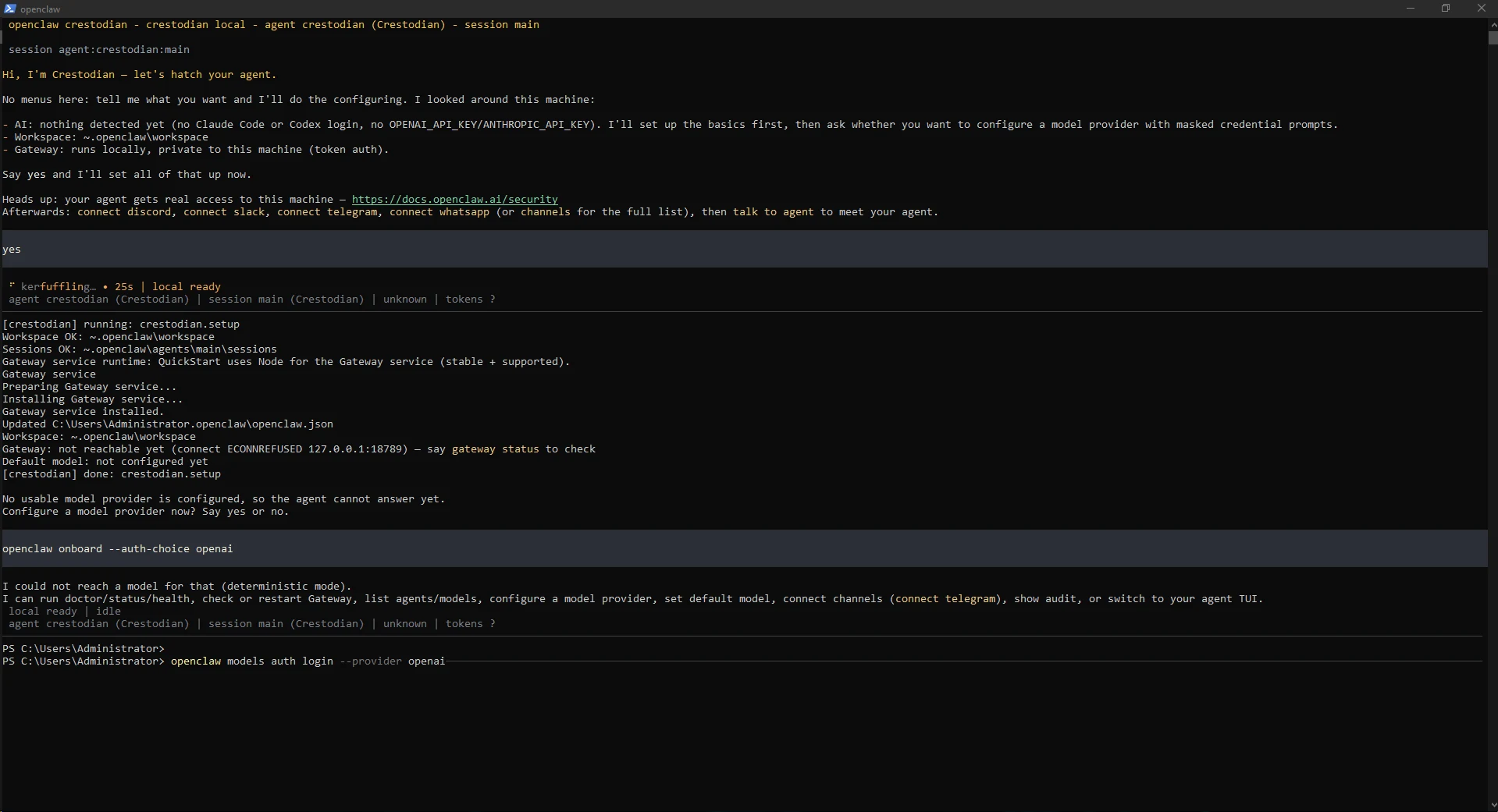 Leaving the TUI and starting OpenAI Codex OAuth from a real PowerShell prompt. Leaving the TUI and starting OpenAI Codex OAuth from a real PowerShell prompt.