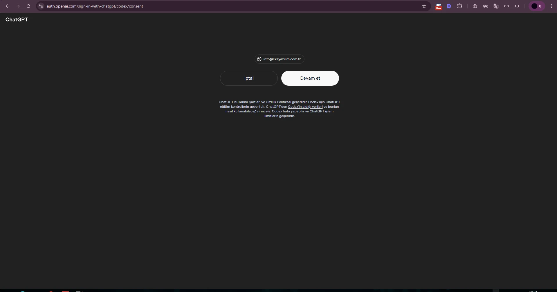Approving ChatGPT/OpenAI consent for Codex access. Approving ChatGPT/OpenAI consent for Codex access.