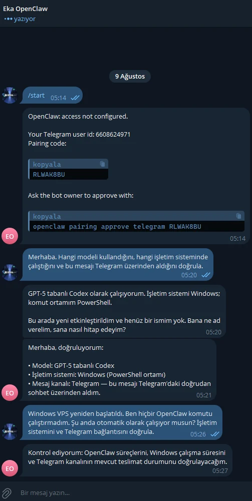 OpenClaw replies again through Telegram after the reboot. OpenClaw replies again through Telegram after the reboot.