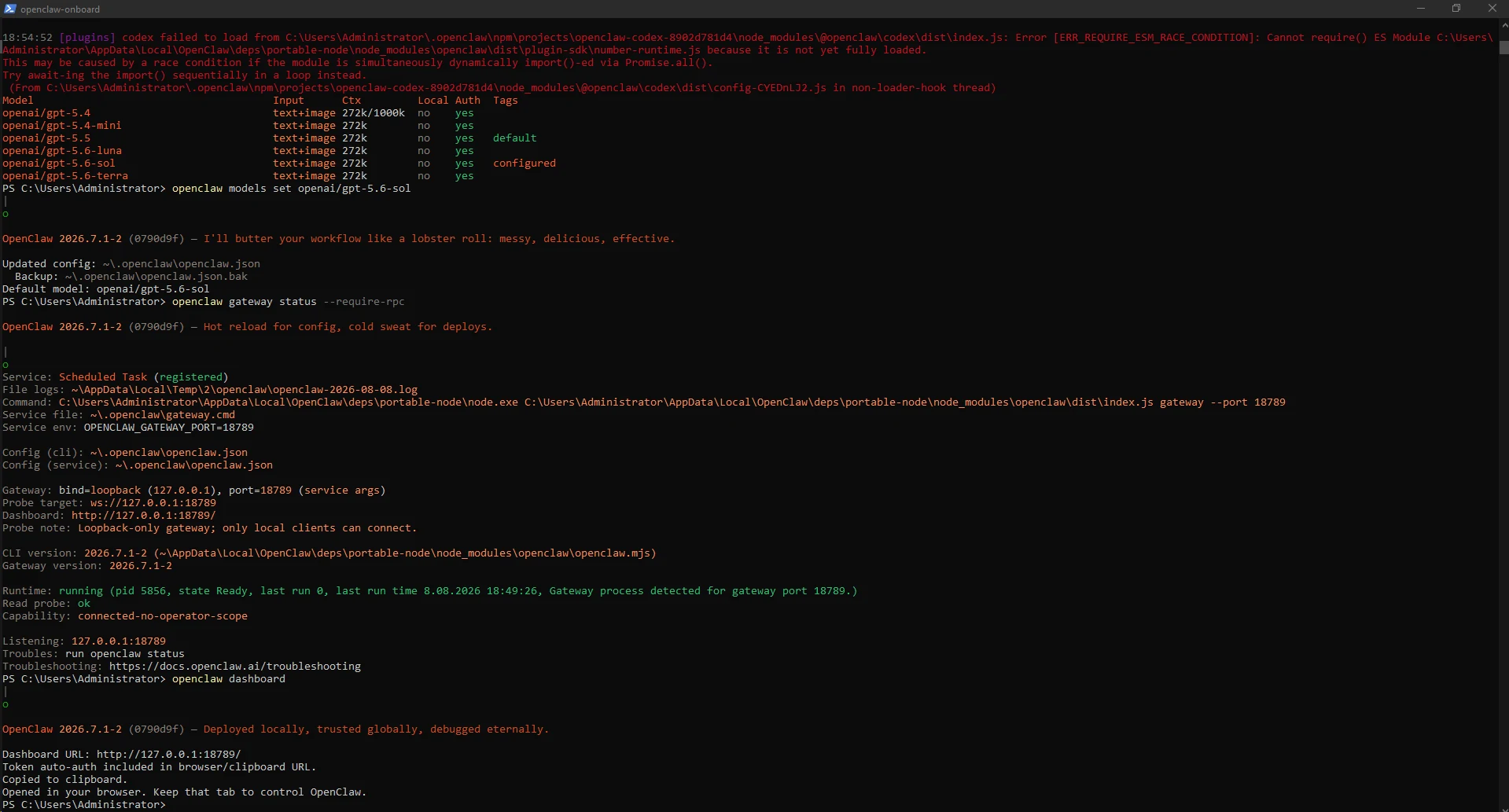 Additional PowerShell output confirming model and Gateway configuration. Additional PowerShell output confirming model and Gateway configuration.