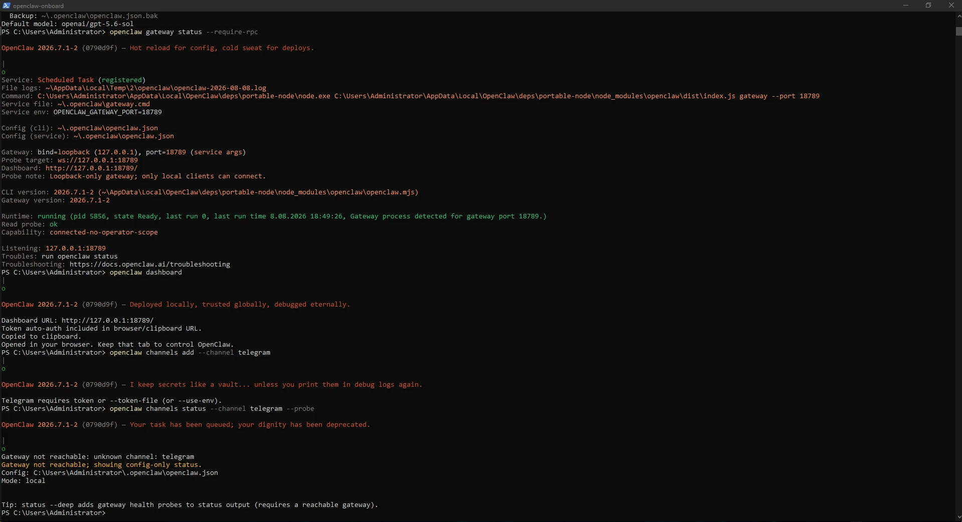 Final runtime and channel status verification at the end of the deployment. Final runtime and channel status verification at the end of the deployment.